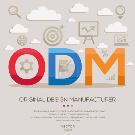 ODM _ Fabricante de diseño original, letras e iconos, e ilustración vectorial.