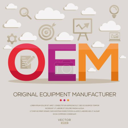 OEM _ Original equipment manufacturer, letters and icons, and vector illustration.