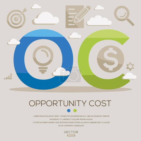 Illustration for OC _ Opportunity cost, letters and icons, and vector illustration. - Royalty Free Image