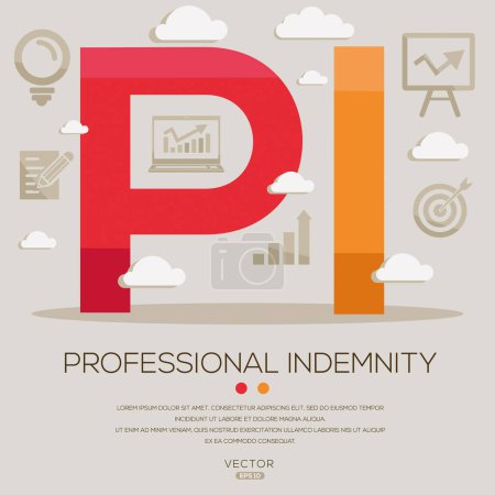PI _ Professional indemnity, letters and icons, and vector illustration.