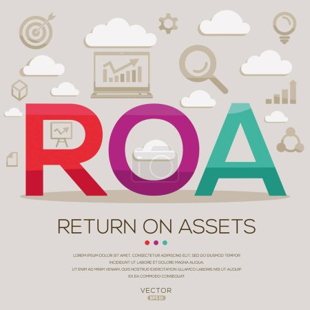 ROA _ Return on Assets, Buchstaben und Icons und Vektorillustration.