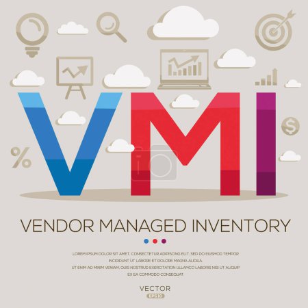 VMI - Vendor Managed Inventory, Buchstaben und Symbole sowie Vektorillustration.