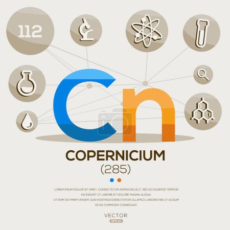 CN (Copernicium)The periodic table element, letters and icons, Vector illustration.
