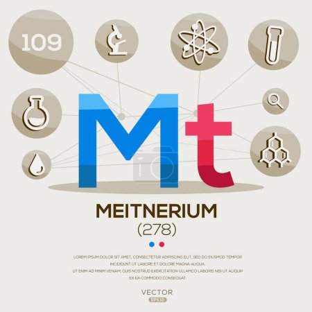 MT (Meitnerium) Periodensystem, Buchstaben und Symbole, Vektorillustration.