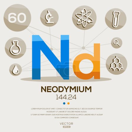 ND (Neodymium)The periodic table element, letters and icons, Vector illustration.