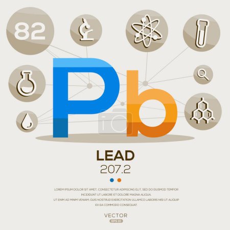 Pb (Lead)The periodic table element, letters and icons, Vector illustration.