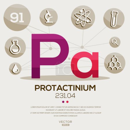 PA (Protactinium)The periodic table element, letters and icons, Vector illustration.
