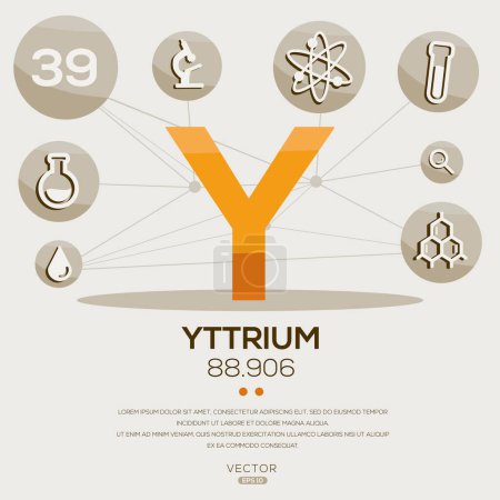 Y (Yttrium) L'élément de tableau périodique, lettres et icônes, Illustration vectorielle.