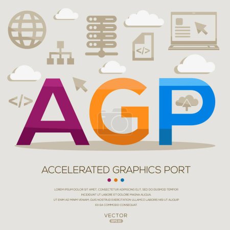AGP _ Accelerated Graphics Port, Buchstaben und Symbole und Vektorillustration.