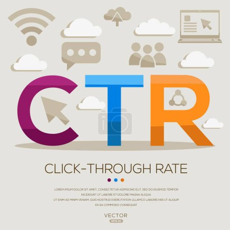 CTR _ Click-Through Rate, letters and icons, and vector illustration.