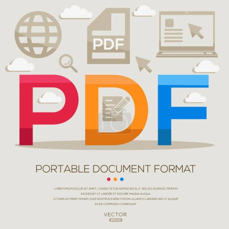 Illustration for PDF _ Portable Document Format, letters and icons, and vector illustration. - Royalty Free Image