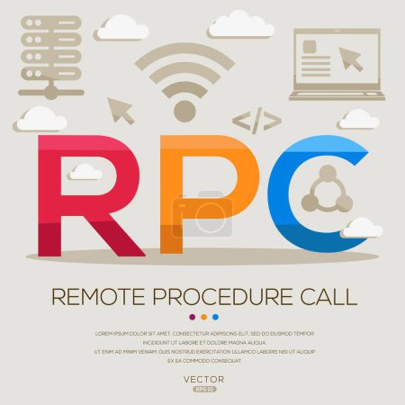 RPC _ Remote Procedure Call, letters and icons, and vector illustration.