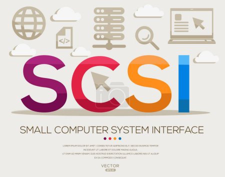 SCSI _ Small Computer System Interface, letters and icons, and vector illustration.