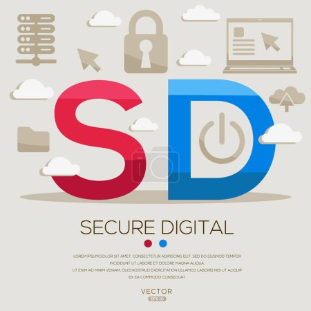 SD _ Secure Digital, letters and icons, and vector illustration.