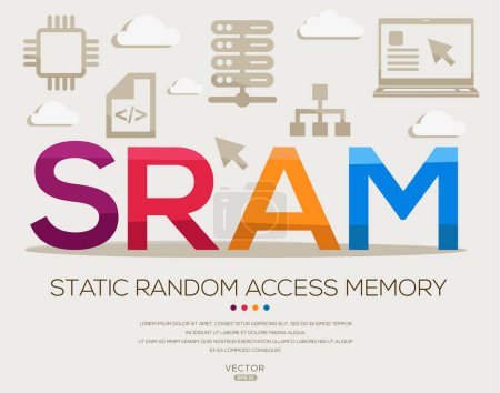 SRAM _ Static Random Access Memory, letters and icons, and vector illustration.