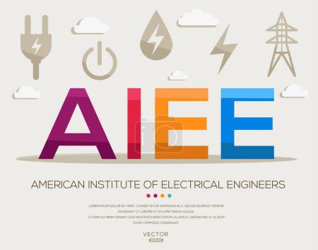 AIEE _ American Institute of Electrical Engineers, letras e iconos, e ilustración vectorial.
