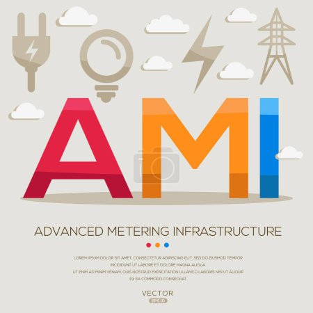 AMI _ Erweiterte Messinfrastruktur, Buchstaben und Symbole und Vektorillustration.