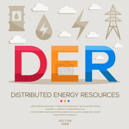 DER _ Verteilte Energieressourcen, Buchstaben und Symbole und Vektorillustration.