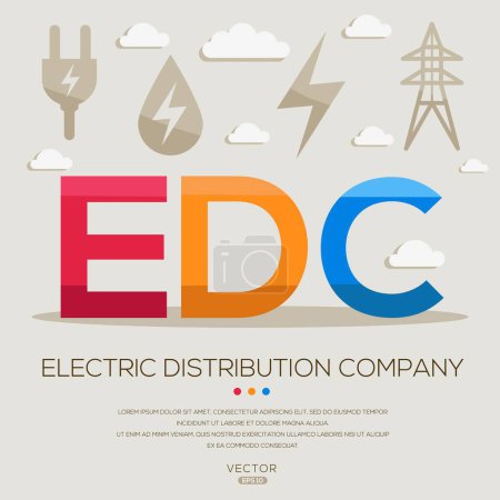 EDC _ Electric Distribution Company, letras e iconos, e ilustración vectorial.