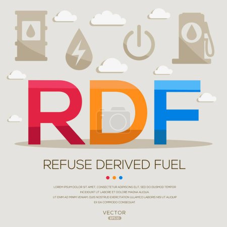 RDF _ refuse carburant dérivé, lettres et icônes, et illustration vectorielle.