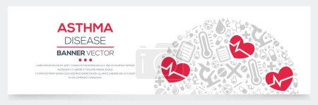 (Asthma) disease Banner Word with Icons, Vector illustration.