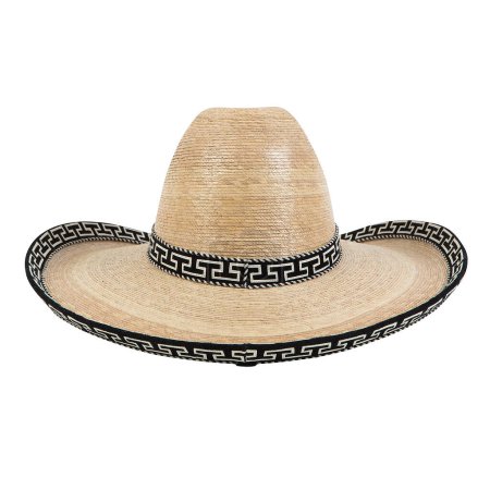 HANDCRAFTED COWBOY AND CHARRO HAT WOVEN BY HAND WITH PALM MADE IN MEXICO WITH MATERIALS. ISOLATED WHITE BACKGROUND. 