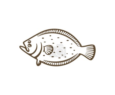 Flounder, fish, fishing, animal, seafood and food, silhouette and graphic design. Flatfish, plaice, turbot, halibut, angling and nature, vector design and illustration