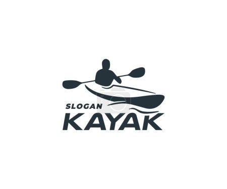 Illustration for Kayaker man travelling by kayak on the river logo design. People in a kayak paddling along a river in the wild graphic design - Royalty Free Image