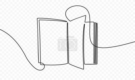 Illustration for Continuous one line drawing of an open book with page turning vector design. Single line art illustration on the theme of reading, education and learning on transparent background - Royalty Free Image