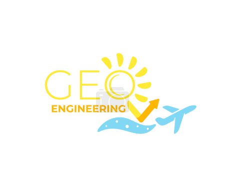 Illustration for Geoengineering, plane sprays small particles that reflect solar energy, graphic design. Environmental, environment, ecology, earth's climate and global warming, vector design and illustration - Royalty Free Image
