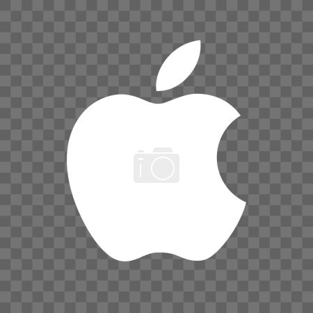 Téléchargez les illustrations : Logo Apple blanc sur fond transparent. Société américaine de technologie de l'information - en licence libre de droit