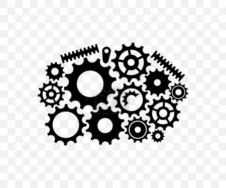 Illustration for Mechanism, gears, pinion and gearwheel in work, graphic design. Machinery, machine, cogwheel, rackwheel and gearing, vector design and illustration - Royalty Free Image