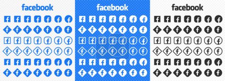 Facebook social media vector icons set. Facebook app vector editorial illustration