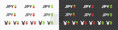 Illustration for Japanese yen, JPY with up and down arrow currency exchange rate vector design. Foreign currencies and exchange rates value graphic design. Currency trade chart - Royalty Free Image