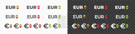 Illustration for European euro, EUR with up and down arrow currency exchange rate vector design. Foreign currencies and exchange rates value graphic design. Currency trade chart icons - Royalty Free Image