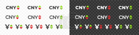 Illustration for Chinese yuan, CNY with up and down arrow currency exchange rate vector design. Foreign currencies and exchange rates value graphic design. Currency trade chart icons - Royalty Free Image