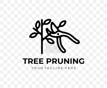 Illustration for Tree pruning, garden pruner and secateurs, linear graphic design. Plant, trimming, nature, agriculture, garden and gardening, vector design and illustration - Royalty Free Image