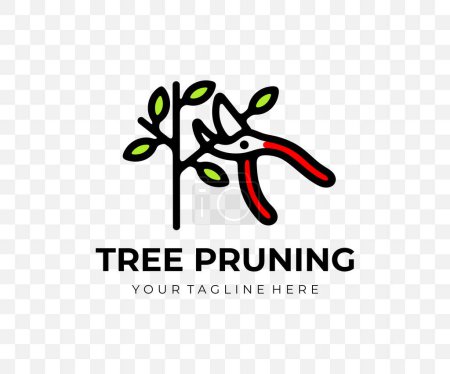 Illustration for Tree pruning, garden pruner and secateurs, colored graphic design. Plant, trimming, nature, agriculture, garden and gardening, vector design and illustration - Royalty Free Image