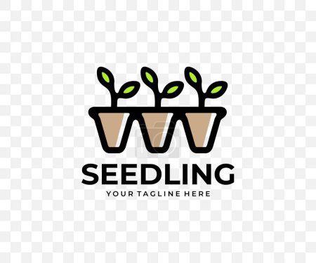 Illustration for Seedling in cassette pots, plants, agriculture and gardening, colored graphic design. Cultivation of seedlings, agronomy, greenhouse, growing and planting, vector design and illustration - Royalty Free Image