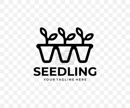 Illustration for Seedling in cassette pots, plants, agriculture and gardening, linear graphic design. Cultivation of seedlings, agronomy, greenhouse, growing and planting, vector design and illustration - Royalty Free Image