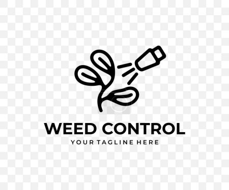 Illustration for Weed control, spraying weeds pesticide, sprayer, linear graphic design. Plant, agriculture, weedicide spray, weed killer and insecticide, vector design and illustration - Royalty Free Image