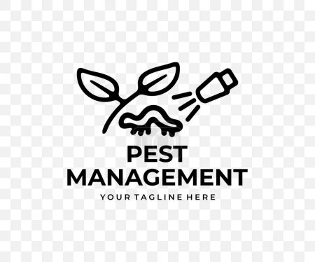 Illustration for Pest management, spraying pesticide, sprayer, linear graphic design. Plant, agriculture, pest spray, insects and caterpillar, vector design and illustration - Royalty Free Image
