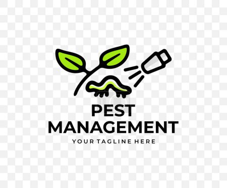 Illustration for Pest management, spraying pesticide, sprayer, colored graphic design. Plant, agriculture, pest spray, insects and caterpillar, vector design and illustration - Royalty Free Image