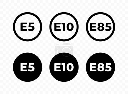 Illustration for Marking of gasoline fuel types: E5, E10, E85 vector design. Petrol type of fuel labeling in the circle graphic design - Royalty Free Image