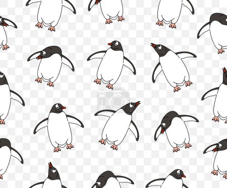 Ilustración de Pingüinos subantárticos o pingüinos gentoo, fondo de vector sin costuras y patrón. Animales, aves, aves, plumas, antárticos y naturaleza, diseño de vectores e ilustración - Imagen libre de derechos