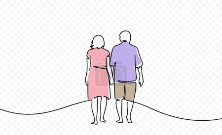Illustration for Continuous one line drawing of elderly couple. Single line art illustration on the theme of grandfather and grandmother on a transparent background - Royalty Free Image