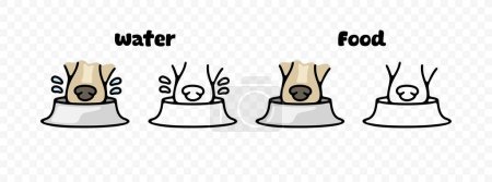 Illustration for Dog eats food and drinks water from bowl, graphic design. Animal and pet, meals, feed, veterinary and pet shop, vector design and illustration - Royalty Free Image