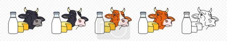 Cow, dairy farm, milk and cheese, graphic design. Livestock, cattle breeding, animal and pet, food and drink, vector design and illustration