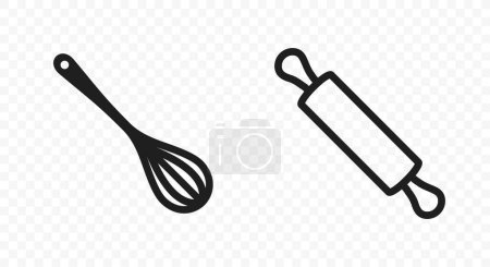 Beater for mixing and whisking and rolling pin vector icons