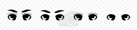 Eyes with eyelashes and eyebrows, cartoon and doll, graphic design. Face, male and female, people in anime style, vector design and illustration